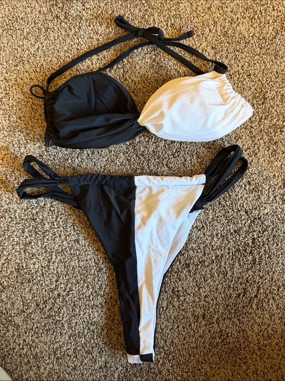 SHEIN Black & White Two-Tone Halter Bikini Set